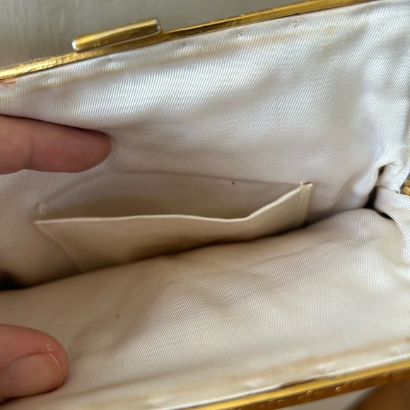 Antique Vintage Needlepoint Tapestry Evening Purse Handbag w/ etched Jade Clasp - Picture 7 of 7